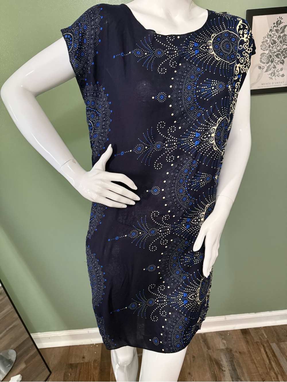 Tropiko by Kultura Navy Dress \ Cover up with Blue and Cream Dot Print NWT